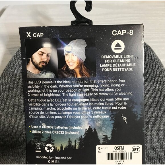 Ultra Bright LED Beanie Cap 3 Brightness Levels Unisex Grey One Size - Picture 4 of 5